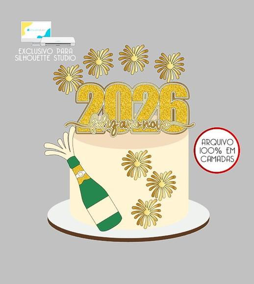 1743 - Arquivo Topo de Bolo Feliz Ano Novo