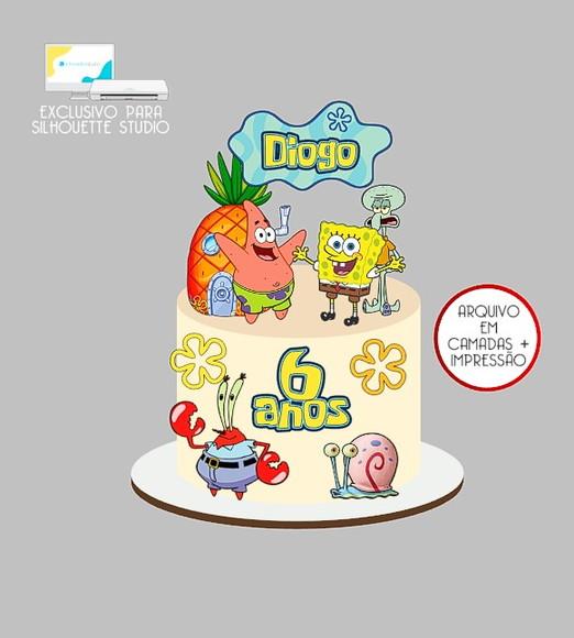 1753 - Arquivo Topo de Bolo Bob Esponja