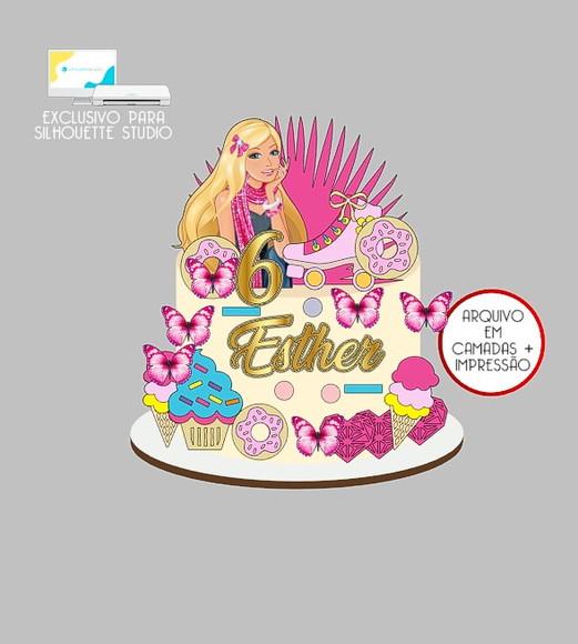 1858 - Arquivo Topo de Bolo Barbie Doces Patins