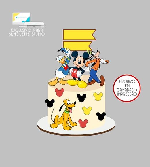 1883 - Arquivo Topo de Bolo Mickey Pluto Pato Donald Pateta