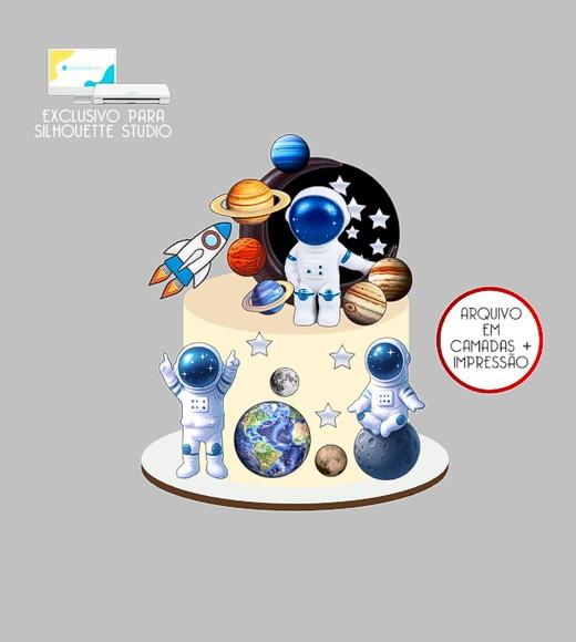 1898 - Arquivo Topo de Bolo Astronauta Planetas