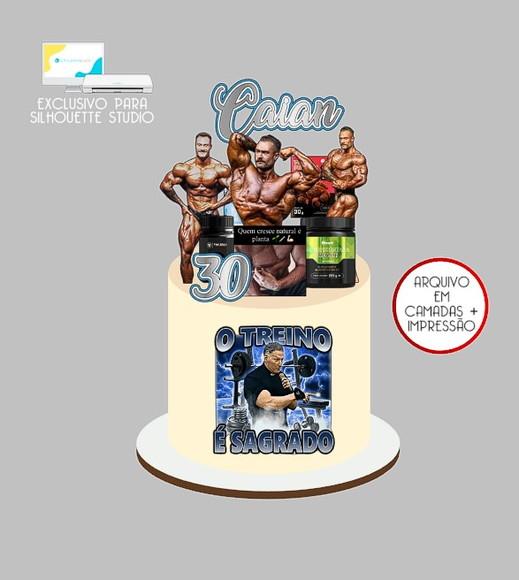 2034 - Arquivo Topo de Bolo Fisiculturista Fitness Academia