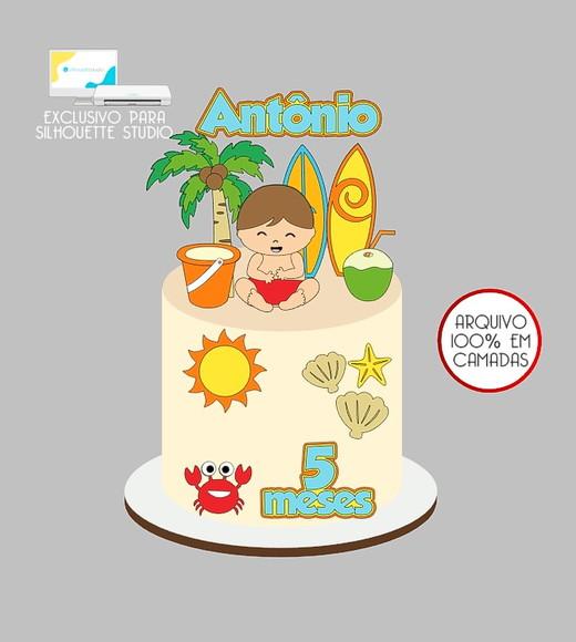 206 - Arquivo Topo de Bolo Praia Verão Menino
