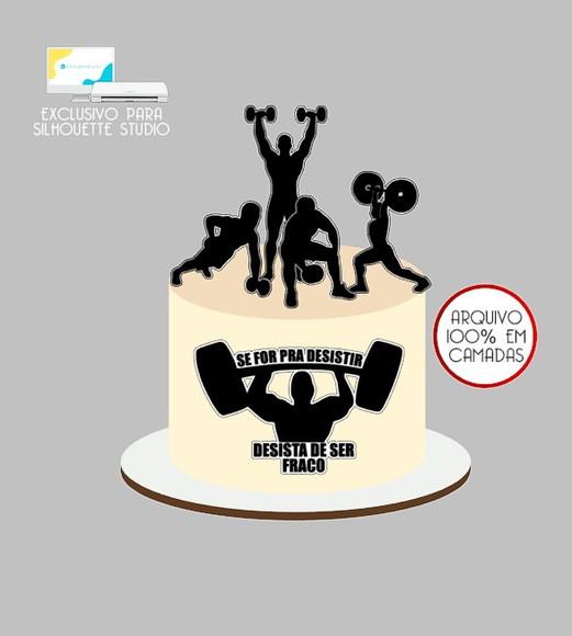 2058 - Arquivo Topo de Bolo Academia Fitness Homem
