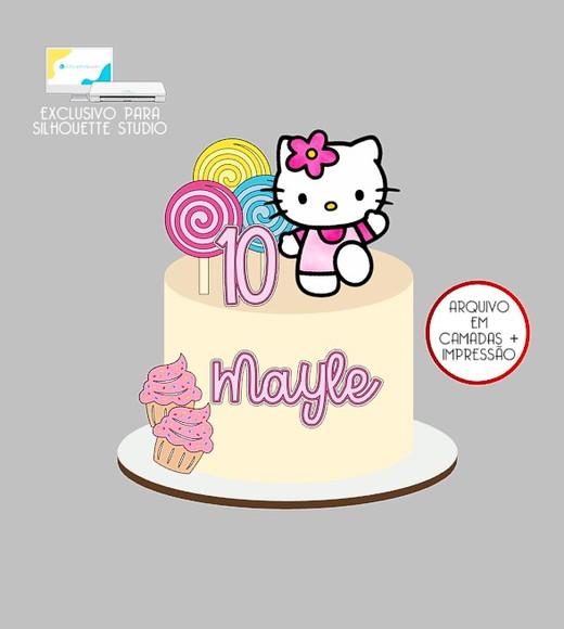 2097 - Arquivo Topo de Bolo Hello Kitty Cupcake Pirulitos