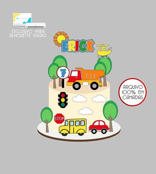 21 - Arquivo Topo de Bolo Brinquedos Carrinhos