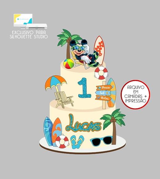 2123 - Arquivo Topo de Bolo Mickey Praia Pool Party