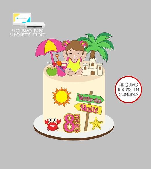 215 - Arquivo Topo de Bolo Praia Verão Menina