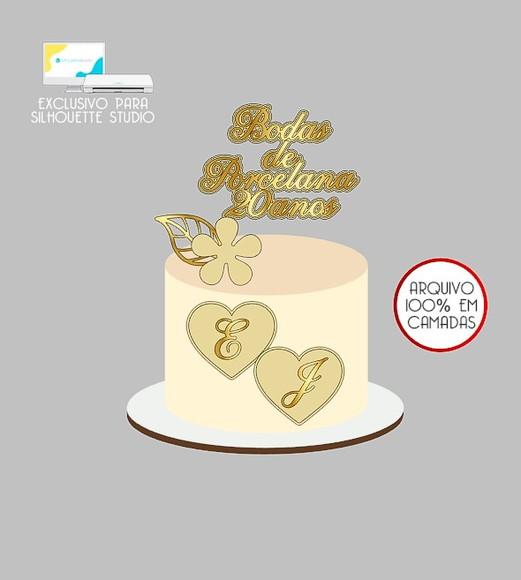 2155 - Arquivo Topo de Bolo Casamento Bodas de Porcelana