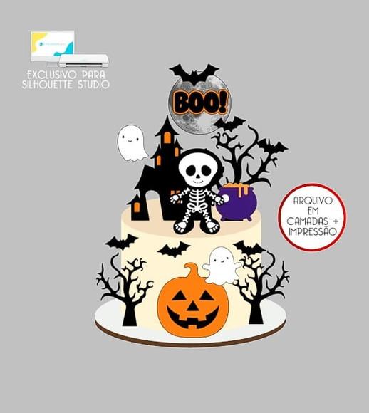 2181 - Arquivo Topo de Bolo Halloween Esqueleto Caveira