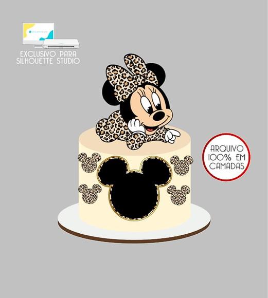 2202 - Arquivo Topo de Bolo Minnie Baby Oncinha