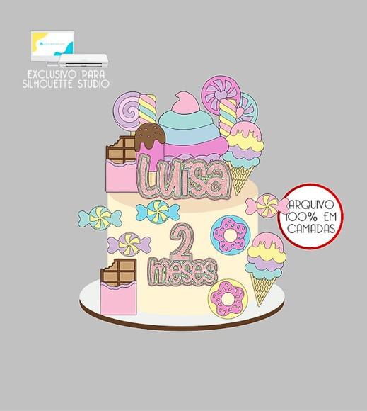 2208 - Arquivo Topo de Bolo Doces Sorvete Pirulito