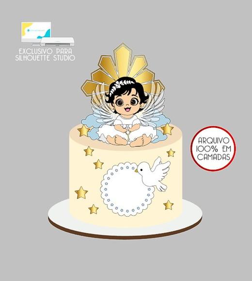 2209 - Arquivo Topo de Bolo Batizado Anjinha Menina