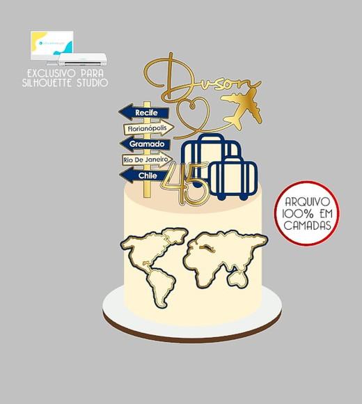 2210 - Arquivo Topo de Bolo Viagem Avião Malas