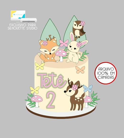222 - Arquivo Topo de Bolo Raposinha Animais