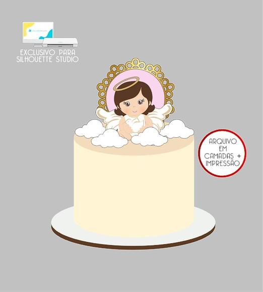 2232 - Arquivo Topo de Bolo Batizado Menina Anjinha