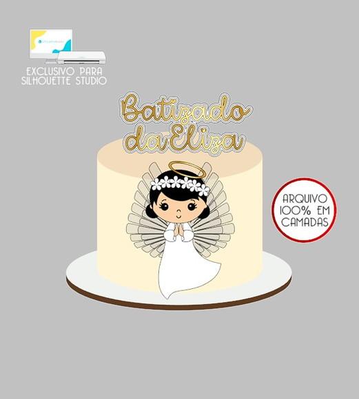 2244 - Arquivo Topo de Bolo Batizado Anjinha Menina