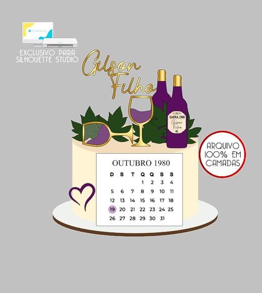 2250 - Arquivo Topo de Bolo Vinho Calendário
