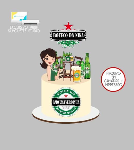 2291 - Arquivo Topo de Bolo Boteco Cerveja Heineken Mulher