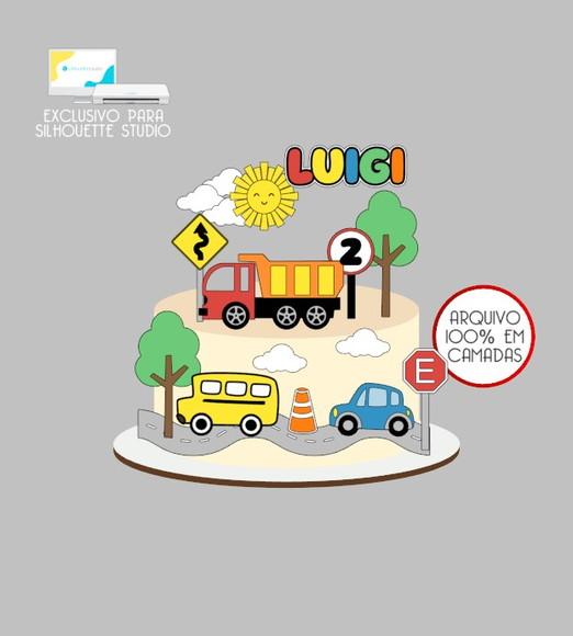 2289 - Arquivo Topo de Bolo Carrinhos Carro Caminhão