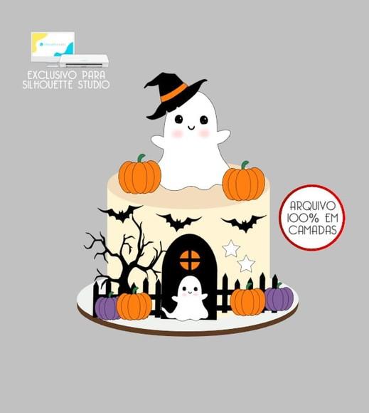 2297 - Arquivo Topo de Bolo Halloween Fantasminha Menina