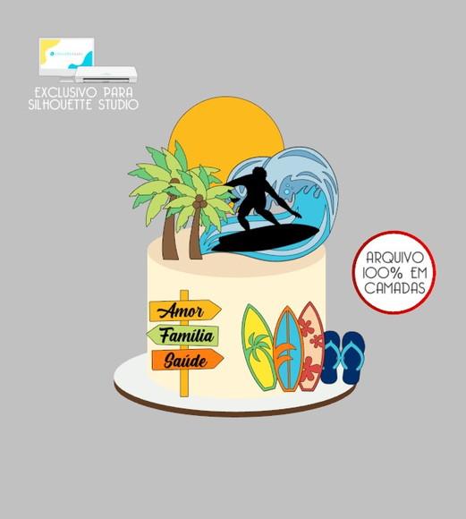 2315 - Arquivo Topo de Bolo Praia Surf