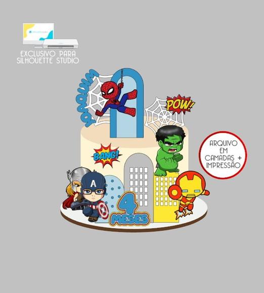 2336 - Arquivo Topo de Bolo Vingadores Cute Super Heróis
