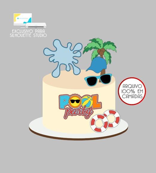 2355 - Arquivo Topo de Bolo Praia Pool Party
