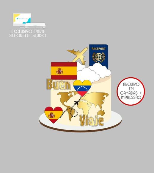 2366 - Arquivo Topo de Bolo Viagem Espanha Venezuela
