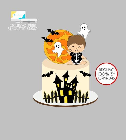 2367 - Arquivo Topo de Bolo Halloween Menino Baby