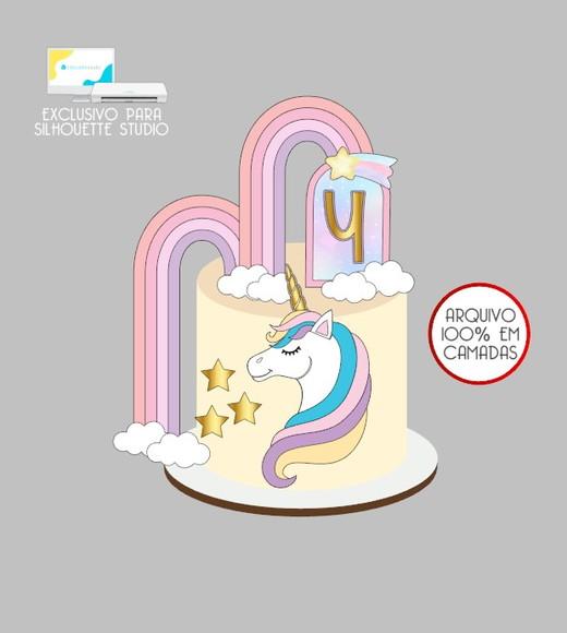 2382 - Arquivo Topo de Bolo Unicórnio Arco-íris