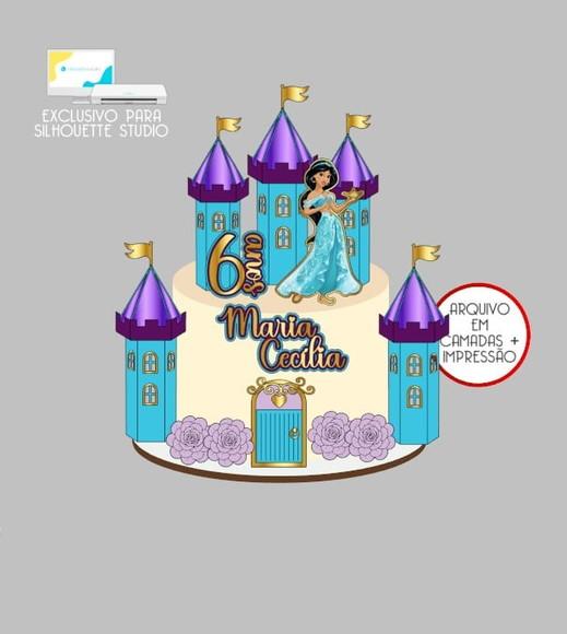 2396 - Arquivo Topo de Bolo Princesa Jasmine Castelos 3d