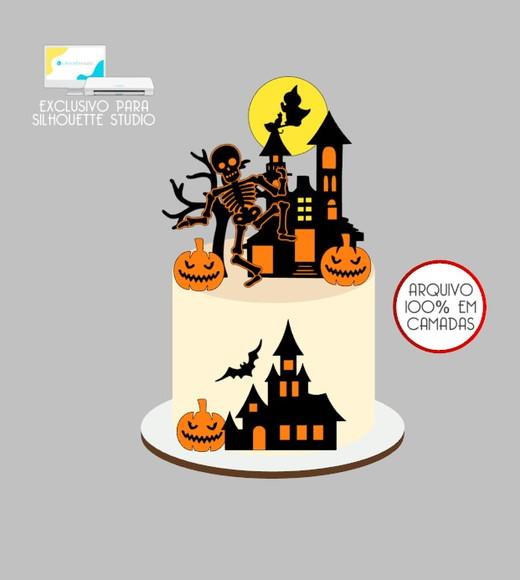 2401 - Arquivo Topo de Bolo Halloween Esqueleto Caveira