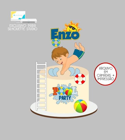 2422 - Arquivo Topo de Bolo Praia Pool Party Menino