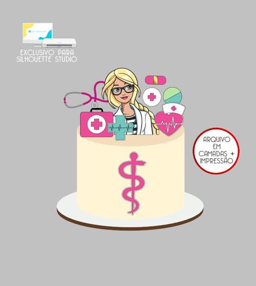 2421 - Arquivo Topo de Bolo Barbie Medica