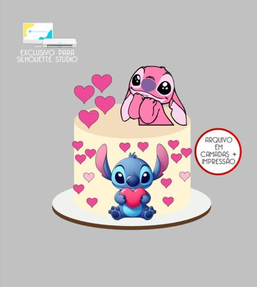 2469 - Arquivo Topo de Bolo Stitch e Angel Corações