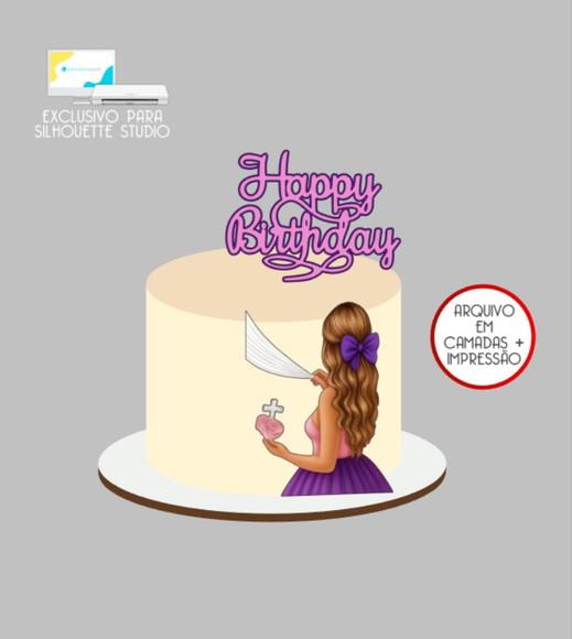 2465 - Arquivo Topo de Bolo Happy Birthday Mulher