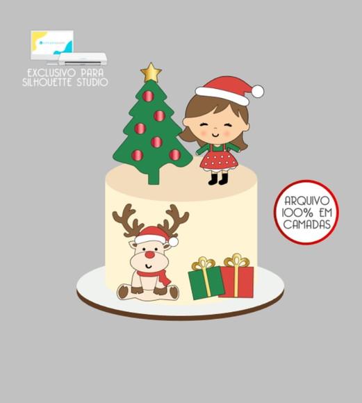 2487 - Arquivo Topo de Bolo Natal Menina Rena