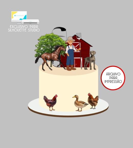 2502 - Arquivo Topo de Bolo Fazendeiro Animais Fazenda