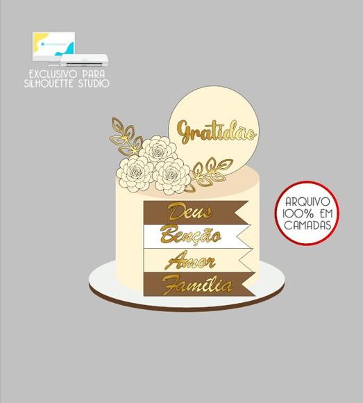 2525 - Arquivo Topo de Bolo Gratidão Flores