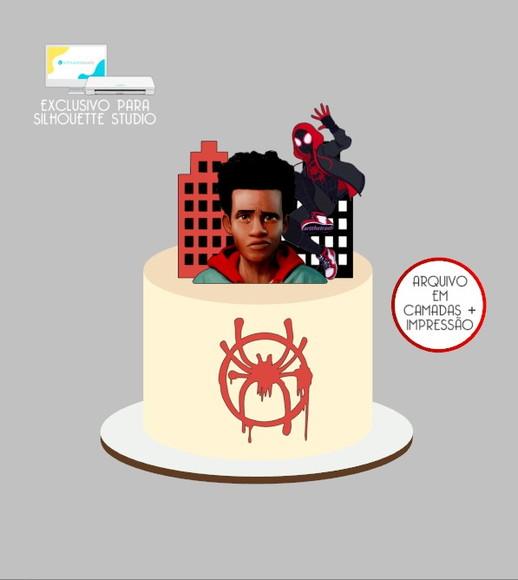 2563 - Arquivo Topo de Bolo Homem Aranha Miles Morales