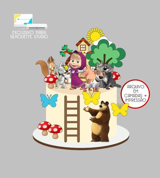 2564 - Arquivo Topo de Bolo Masha e o Urso