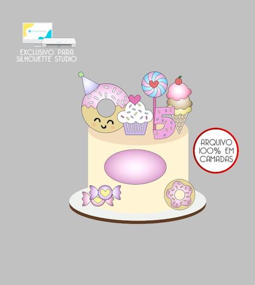2575 - Arquivo Topo de Bolo Donuts Doces e Sorvetes