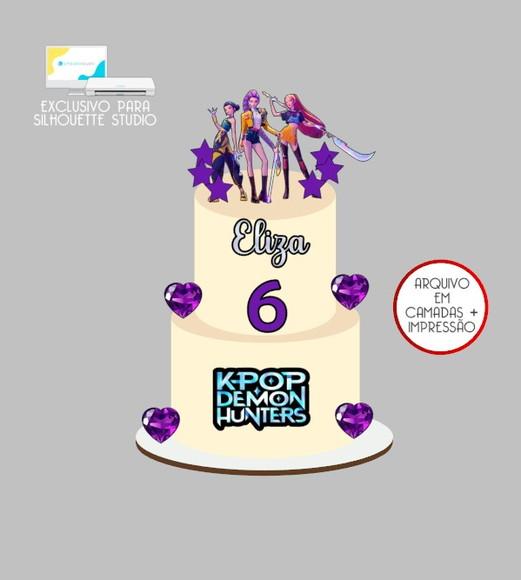 2583 - Arquivo Topo de Bolo Guerreiras do Kpop Demon Hunters