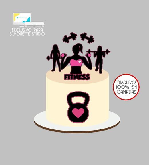 2621 - Arquivo Topo de Bolo Academia Fitness Mulher