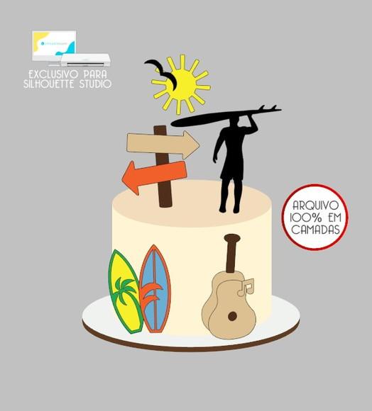 2633 - Arquivo Topo de Bolo Surf Violão