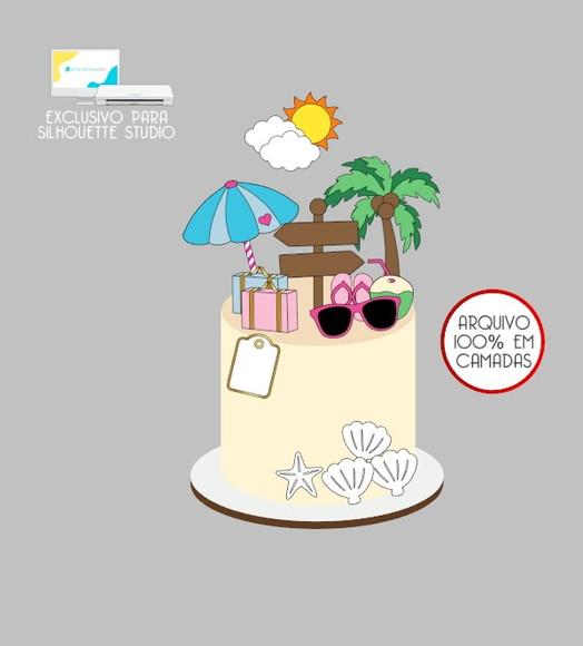 2650 - Arquivo Topo de Bolo Praia Turista Malas 3d