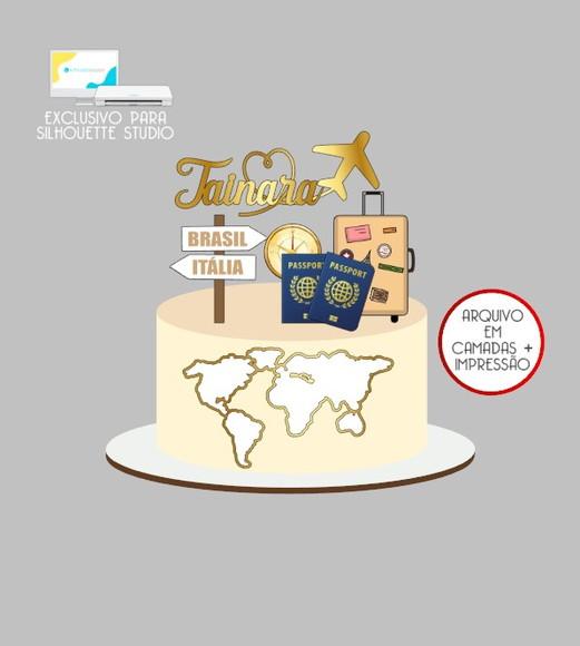 2645 - Arquivo Topo de Bolo Viagem Malas Passaporte