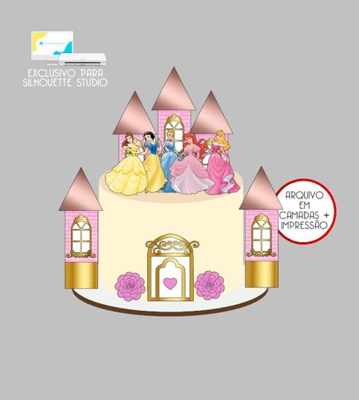 2668 - Arquivo Topo de Bolo Princesas Castelos 3d