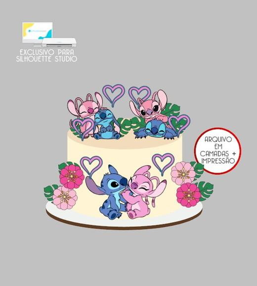 2666 - Arquivo Topo de Bolo Stitch e Angel Flores